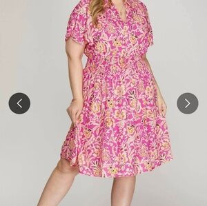 Elegant Pink Floral Midi Dress